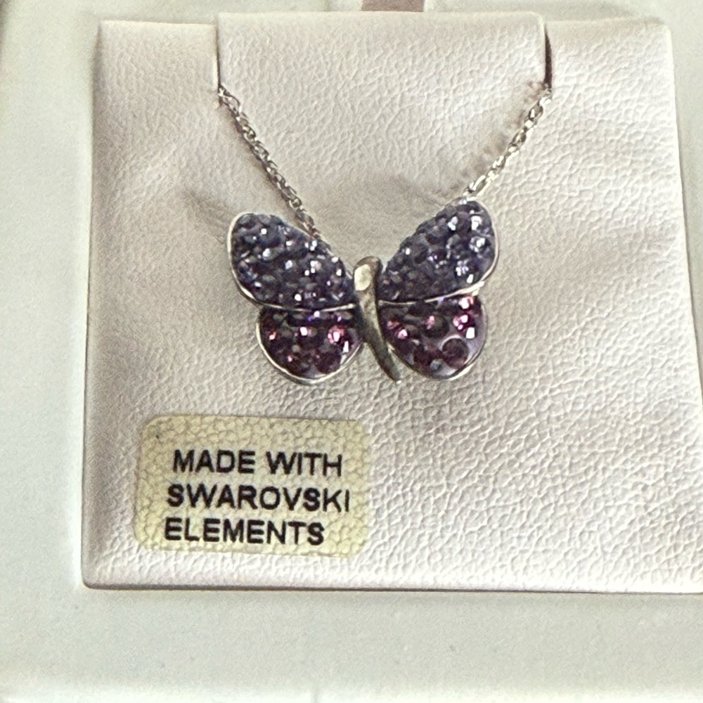 DiamonLuxe Sterling Silver Butterfly Pendant Swarovski Crystals Y2K